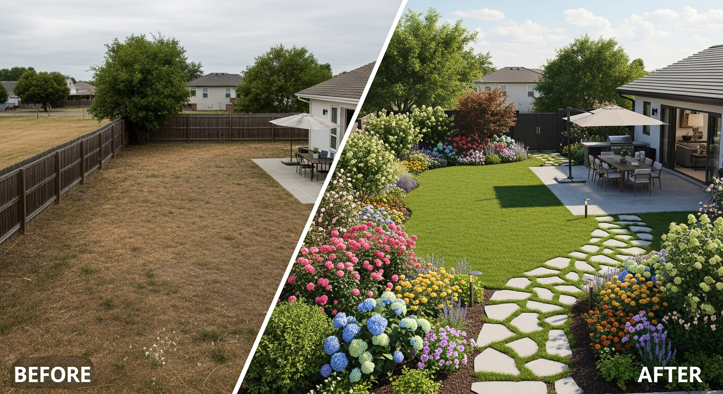 AI landscape rendering before and after comparison